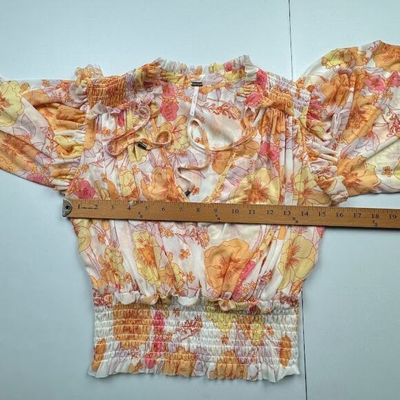 Free People Top Women Extra Small Yellow Floral Boho Beach Festival Whimsy Fairy - Picture 11 of 14